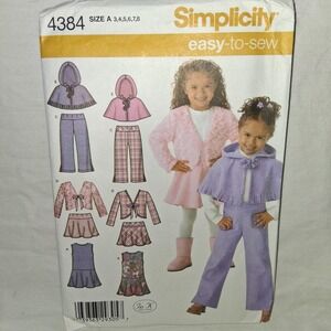 Simplicity Easy To Sew Girl's Jumper Skirt‎ Pants Jacket Poncho Pattern